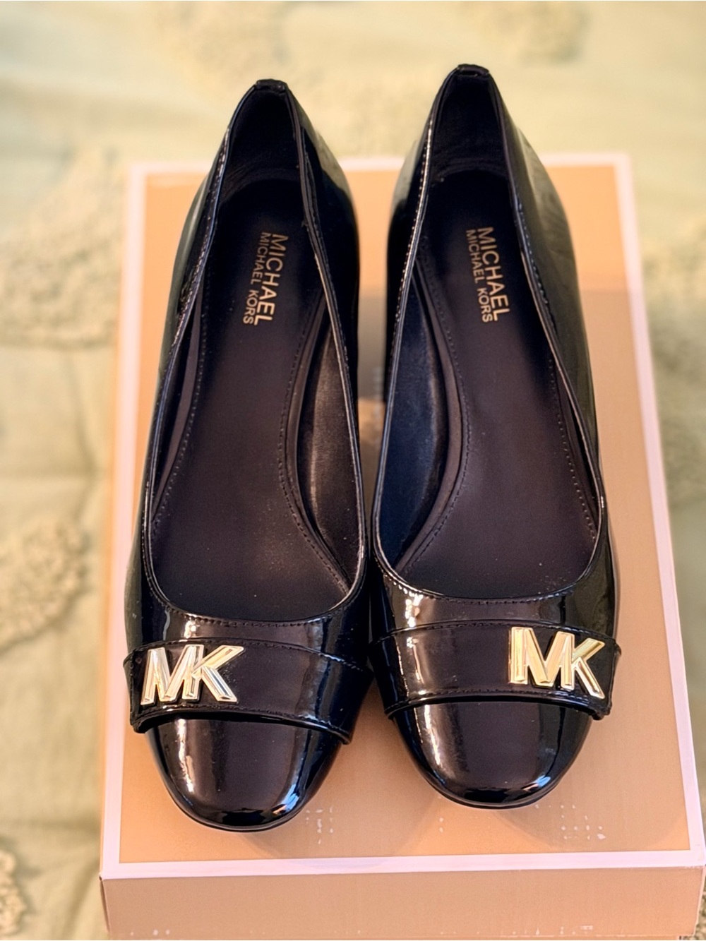 Michael Kors Black Patent Leather MK Logo Flats